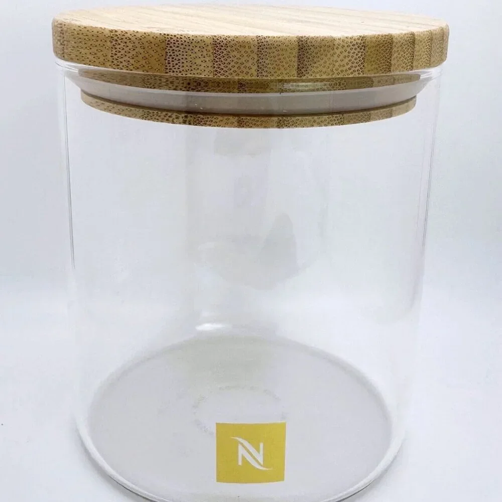 Nespresso Capsule Dispenser Glass Medium Display + Bamboo Top SG 25 LLY N NIB